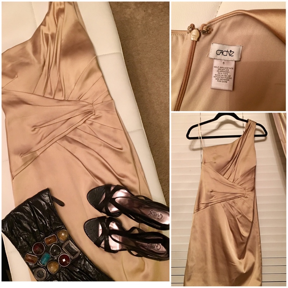 One Shoulder gold cocktail dress